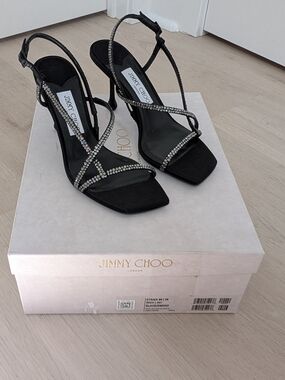 Jimmy Choo Black Crystal-Strap - Women's Etana 80 High Heel Sandals